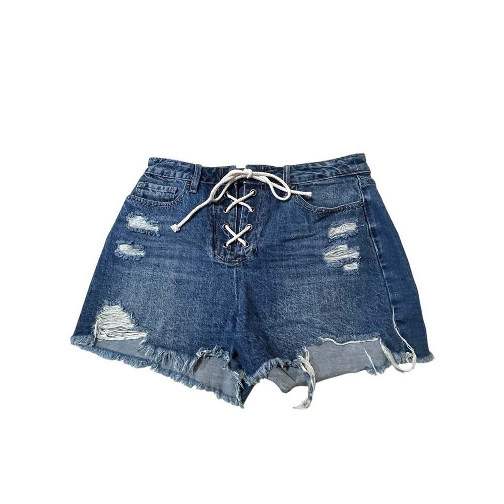 YMI Dream Sz 31/13 Bootie Shorts Stretch Distressed Lace Up Fly Casual Lounge
